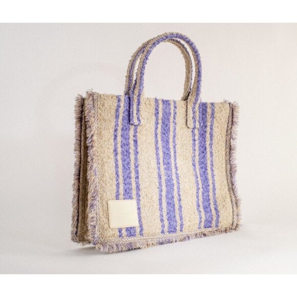 Sandro Kasbah Tote Bag in Tweed Purple & Neutral Stripes $475 - Picture 5 of 10